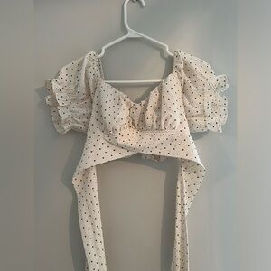 KOOKA Polka Dot top, cream and black, size Medium